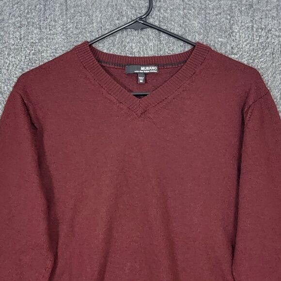 Murano Sweater Womens Medium Maroon Brown 100% Merino Wool V Neck Pullover - Picture 2 of 12